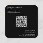 シンプルロゴと文字QRコードブラック スクエア名刺 (裏面)