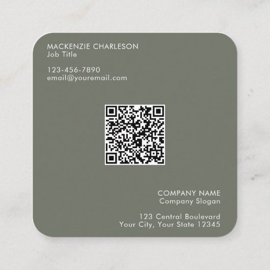 シンプルロゴと文字QRコードSage Green スクエア名刺 (裏面)