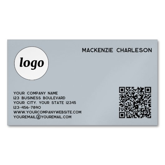 シンプルロゴとQRコードパウダーブルー マグネット名刺 (正面)