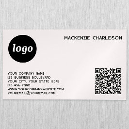 シンプルロゴとQRコード赤面ピンク マグネット名刺