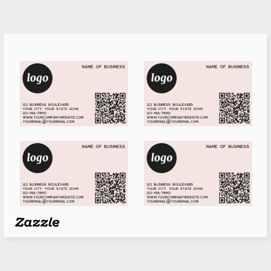 シンプルロゴとQRコード赤面ピンク 長方形シール (シート)