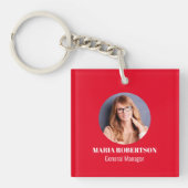 シンプルロゴのミニマルQRコードレッド キーホルダー (正面)