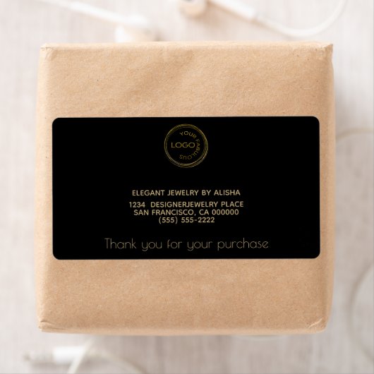 シンプルロゴの追加ブラック金ゴールド差出人住所 ラベル (インサイチュ)