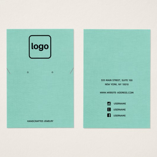 シンプルロゴを追加アクアブルーイヤリングネックレスディスプレイ (正面&裏面)