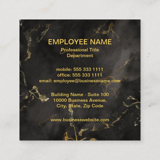 シンプルロゴエレガントブラックと金ゴールド大理石 スクエア名刺 (裏面)