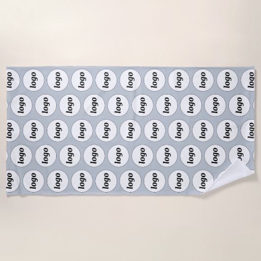 シンプルロゴパターンのビジネスのプロモーションブルー ビーチタオル (正面)