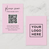 シンプルロゴモダンバック付きQRコード |赤面ピンク 名刺 (正面/裏面)