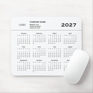 シンプルロゴ会社 2027 URL 年間 ホワイト マウスパッド