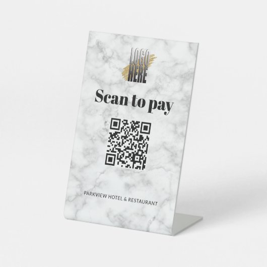 シンプルロゴ大理石スキャンを追加してQRコードを支払う 台座サイン (正面)