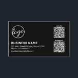 シンプルロゴ黒モダンQRコード 名刺<br><div class="desc">黒い背景モダンにシンプルあなたのロゴとミニマルあなたのビジネス名と詳細を白で飾った連絡デザインとビジネスを特徴とする名刺。右に2つのQRコードがある(もしデザイン編集ツール内の1つまたは両方のQRコードを削除したい)。基本的で単純なデザインで来、まだプロフェッショナルとして。</div>