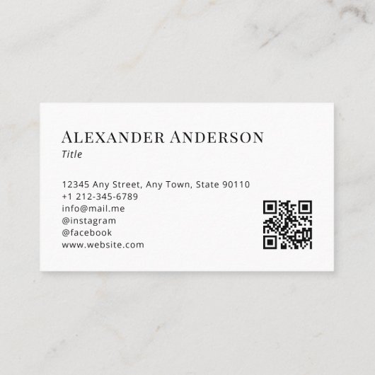 シンプルロゴQRを追加した白黒ミニマル表示 名刺 (裏面)