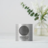 シンプルロゴQRコードモダン金属銀 スクエア名刺 (スタンド正面)