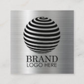 シンプルロゴQRコードモダン金属銀 スクエア名刺 (正面)