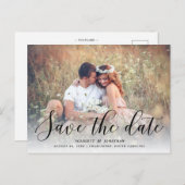 シンプルロマンス写真が日付を救う|黒 案内ポストカード (正面/裏面)