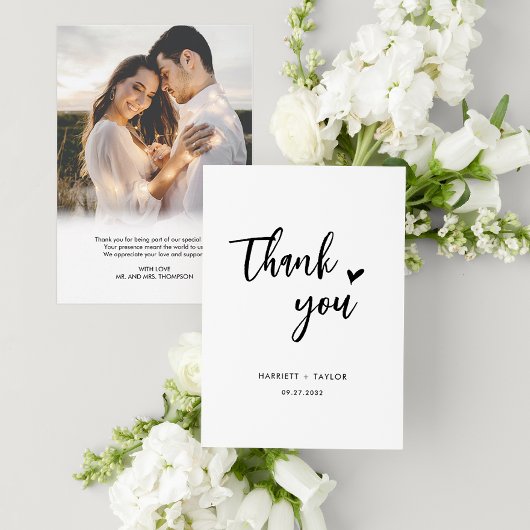 シンプルロマンチックなハートフォトメッセー結婚ジ サンキューカード