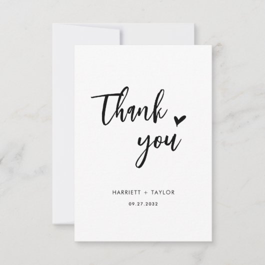 シンプルロマンチックなハートフォトメッセー結婚ジ サンキューカード (正面)
