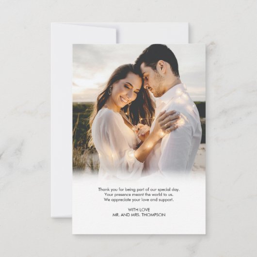 シンプルロマンチックなハートフォトメッセー結婚ジ サンキューカード (裏面)