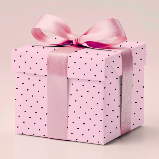 シンプルロマンモダンティックかわいい愛ハートピンクブラック ラッピングペーパー