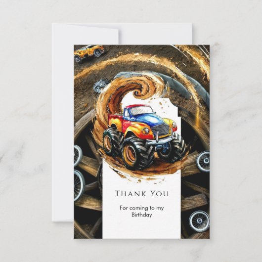 シンプルロードモンスタートラック誕生日 サンキューカード (正面)
