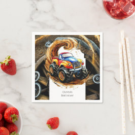 シンプルロードモンスタートラック誕生日 スタンダードカクテルナプキン