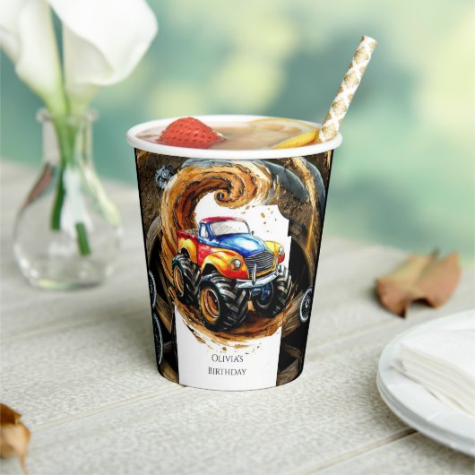 シンプルロードモンスタートラック誕生日 紙コップ (インサイチュ)