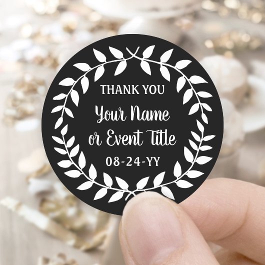 シンプルローレルリース白黒サンキュー ラウンドシール