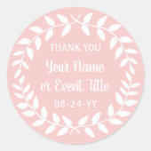 シンプルローレルリース赤面ピンク&ホワイトサンキュー ラウンドシール (正面)