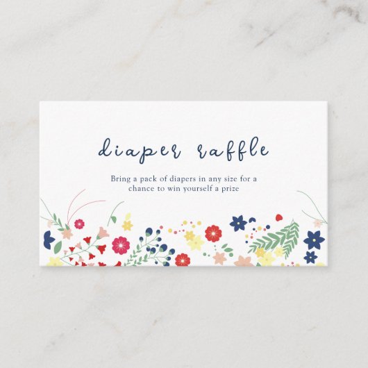 シンプルワイルドフラワーおむつラッフルベビーシャワー エンクロージャーカード (正面)
