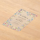 シンプルワイルドフラワーエレガント庭園の結婚式 アクリル招待状 (レイダウン)