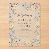 シンプルワイルドフラワーエレガント庭園の結婚式 アクリル招待状 (正面)