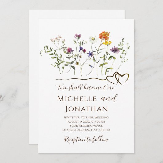 シンプルワイルドフラワーガーデン結婚フローラのクリスチャン 招待状 (正面/裏面)