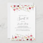 シンプルワイルドフラワースウィート16バースデーパーティー 招待状 (正面)