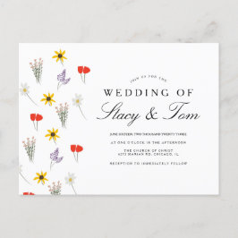 シンプルワイルドフラワーズハンドドロー結婚式招待状 ポストカード