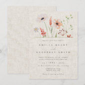シンプルワイルドフラワーズボタニカルガーデン結婚ボホズ 招待状 (正面/裏面)