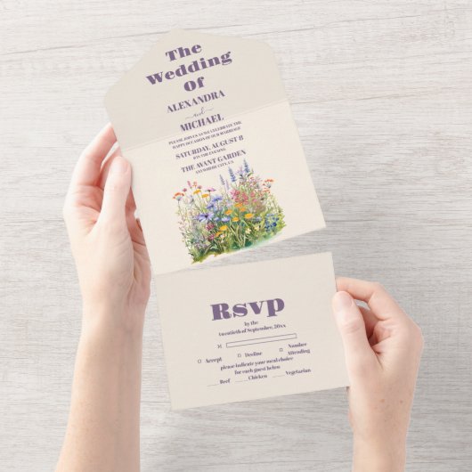 シンプルワイルドフラワーズボタニカル庭園の結婚式 オールインワン招待状 (貼ってはがせる)