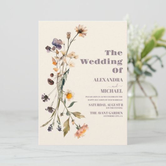 シンプルワイルドフラワーズボタニカル庭園の結婚式 招待状 (スタンド正面)