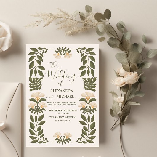 シンプルワイルドフラワーズボタニカル庭園の結婚式 招待状