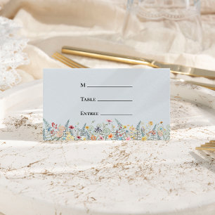 シンプルワイルドフラワーダスティブルー結婚のエンツリーを折り畳み プレイスカード