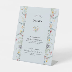 シンプルワイルドフラワーファーンダスティブルーシグネチャードリンク 台座サイン