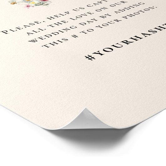 シンプルワイルドフラワーファーンベージュ結婚のハッシュタグ ポスター (角)