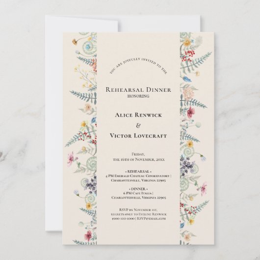 シンプルワイルドフラワーファーンベージュ結婚のリハーサル 招待状 (正面)