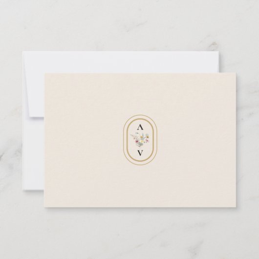 シンプルワイルドフラワーファーンベージュ結婚ズモノグラム 出欠カード (裏面)