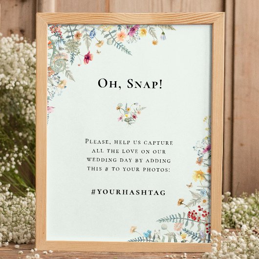 シンプルワイルドフラワーファーンミントグリーン結婚ズハッシュタグ ポスター