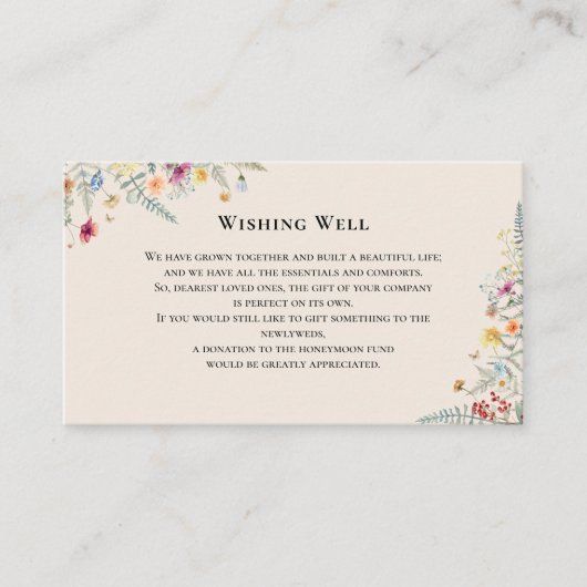 シンプルワイルドフラワーファーン結婚ベージュの願い エンクロージャーカード (正面)