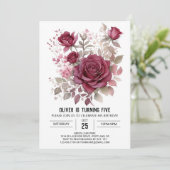 シンプルワイルドフラワーブルゴーニュフローラ誕生日 招待状 (スタンド正面)