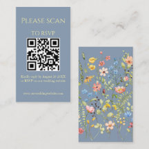 シンプルワイルドフラワーブルーQRコードとRSVP結婚's