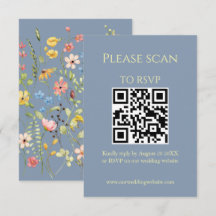 シンプルワイルドフラワーブルーQRコードとRSVP結婚's