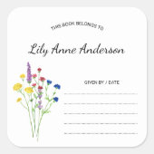 シンプルワイルドフラワーベイビーシャワー蔵書票シール スクエアシール (正面)