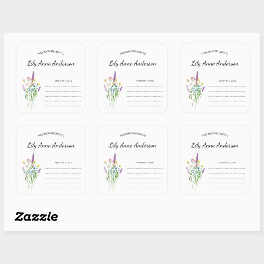 シンプルワイルドフラワーベイビーシャワー蔵書票シール スクエアシール (シート)