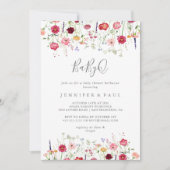 シンプルワイルドフラワーベビーQベビーシャワーバーベキュー 招待状 (正面)